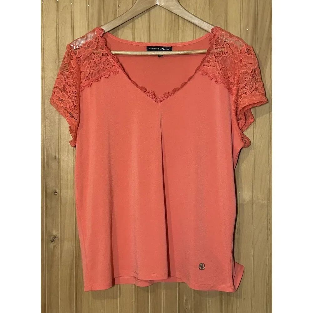 Adrienne Vittadini Women's Size XL Lace Sleeve V-Neck